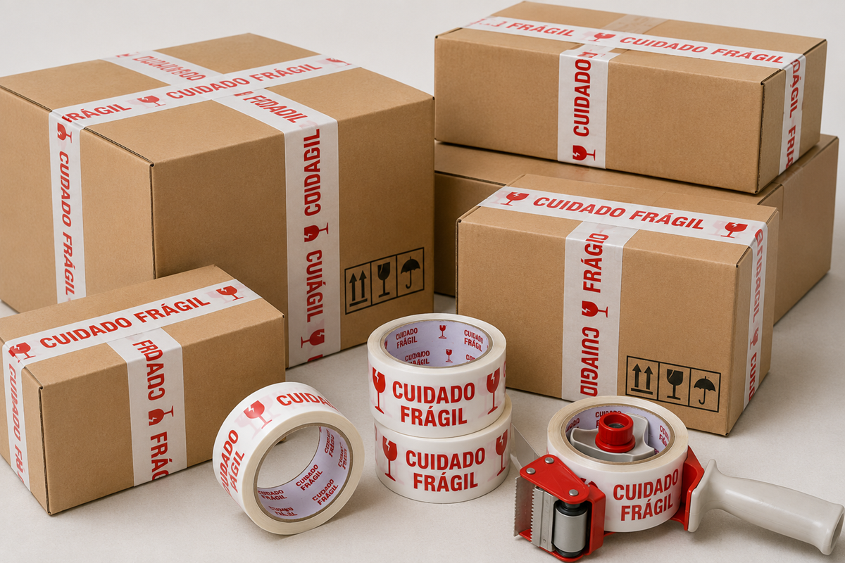 Kit 5 Fitas Adesivas Cuidado Frágil 48mm x 100m
