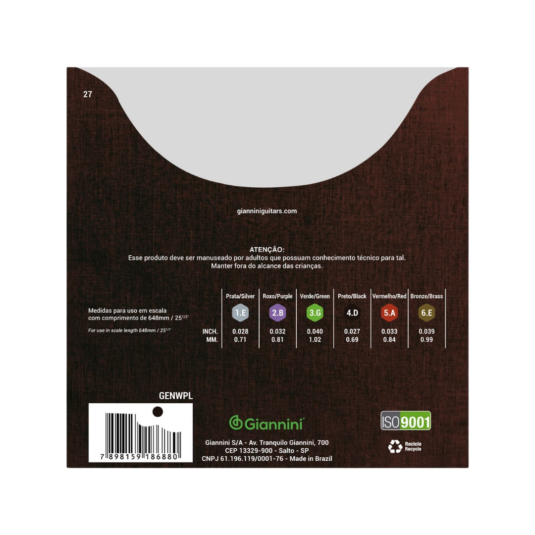 Encordoamento Giannini Clássico P/violão Nylon 65/35 Prateado Leve Genwpl [F108]
