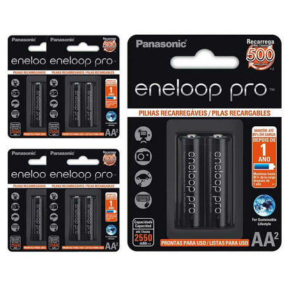 10 Pilhas Recarregaveis Eneloop Pro Aa Panasonic (5 Cart)