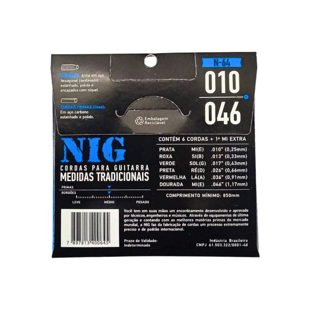 Encordoamento Guitarra 010 1ª Mi Extra + Palheta N64 Nig [F108]