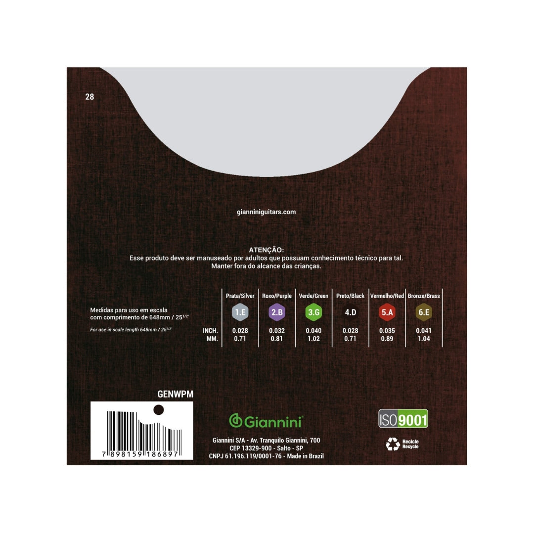 Encordoamento Giannini Clássico P/violão Nylon 65/35 Prateado Média Genwpm [F108]