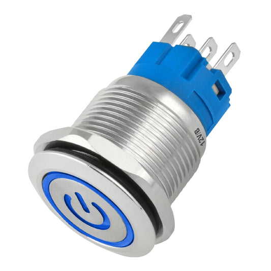 Botão On Off 16mm Prata 220v 3a C/ Led Azul 12v Storm [F108]
