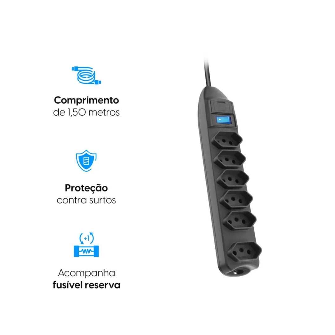 Protetor De Linha 6 Tom. 2p+t Cabo 1,5m Elgin [F108]