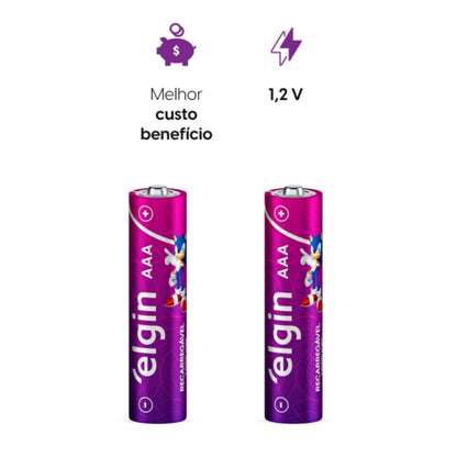 Pilha Recarregável Aaa 1000 Mah Elgin Com 02 Unidades [F108]