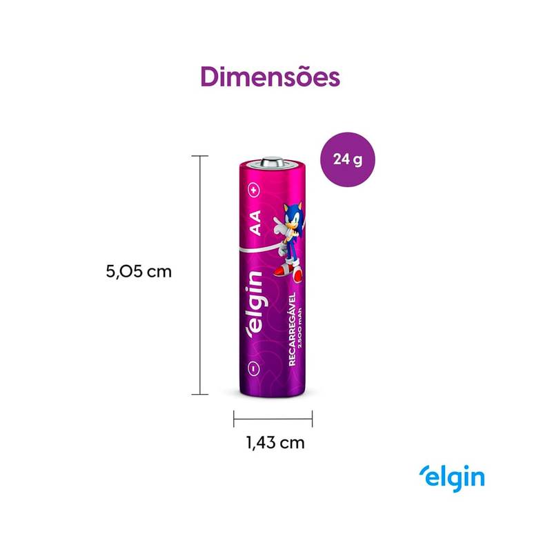 Pilha Recarregável Aa 2500mah Elgin [F108]