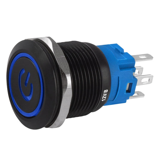 Botão On Off 19mm Preta 220v 3a Com Led Azul 12v Storm [F108]