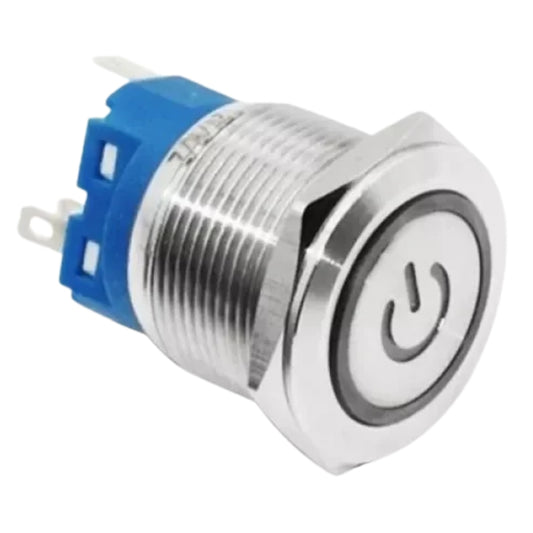 Botão On Off 19mm Prata 220v 3a Com Led Azul 12v Storm [F108]