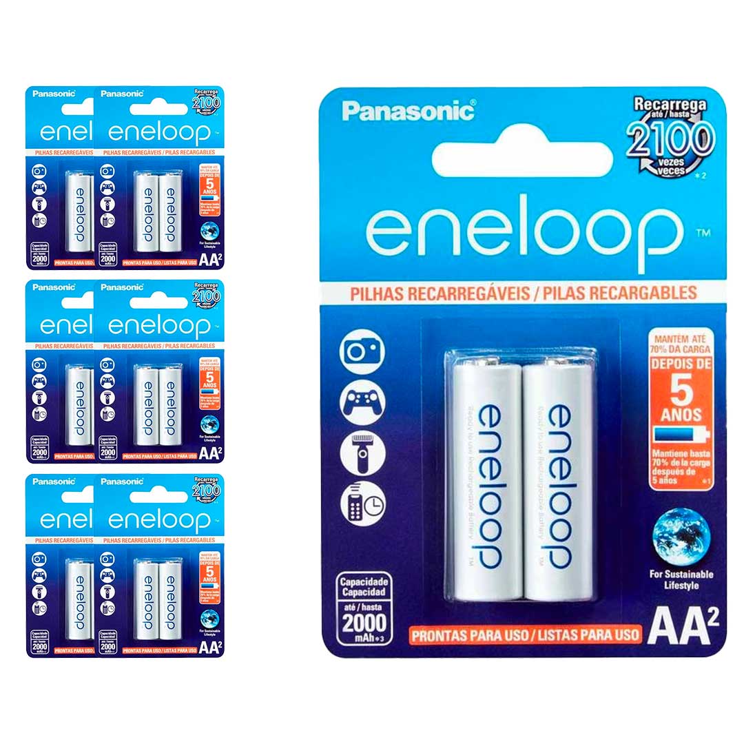 14 Pilhas Recarregaveis Eneloop Std Aa Panasonic (7 Cart)