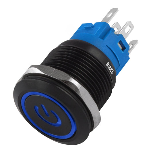 Botão On Off 19mm Preta 220v 3a Com Led Azul 12v Storm [F108]