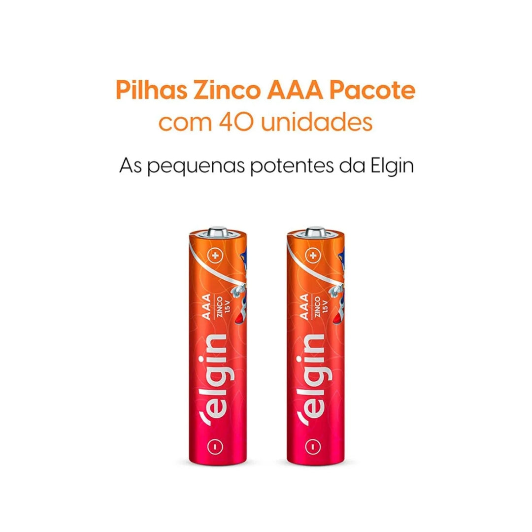 Pilha Zinco Aaa Tubo 40 Unidades Elgin R03 [F108]