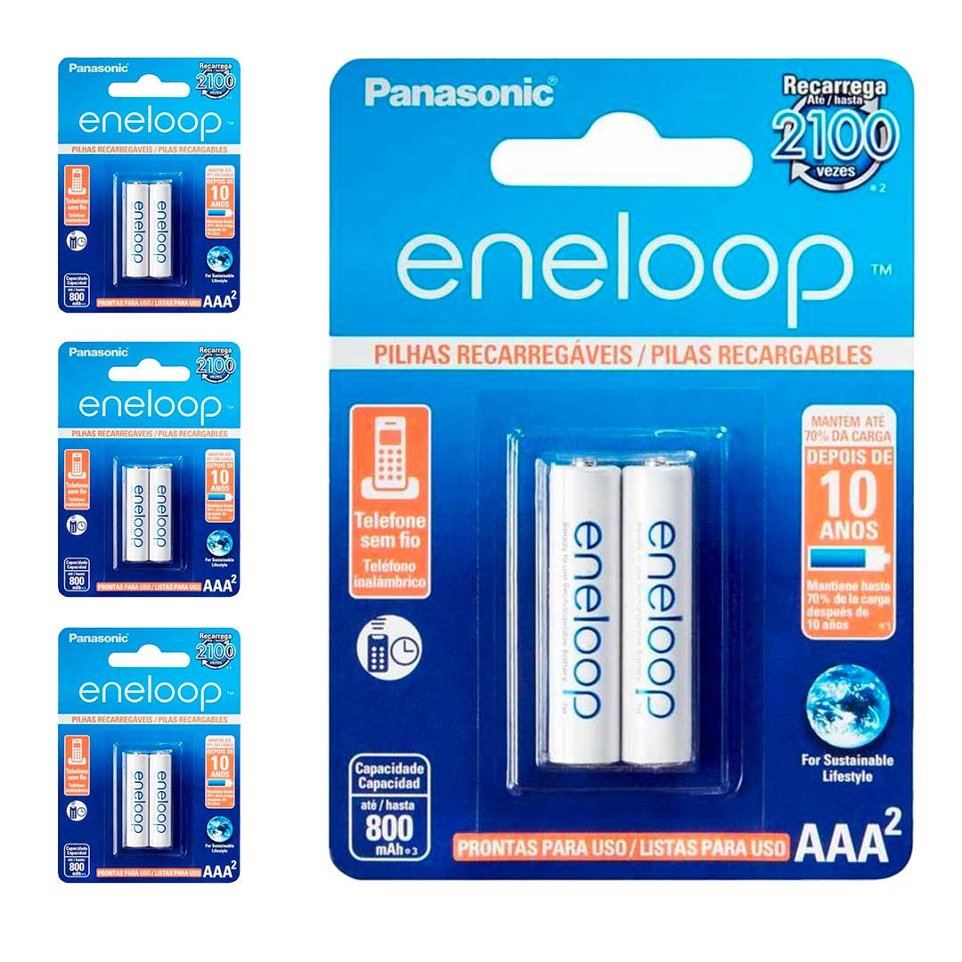8 Pilhas Recarregaveis Eneloop Std Aaa Panasonic (4 Cart)