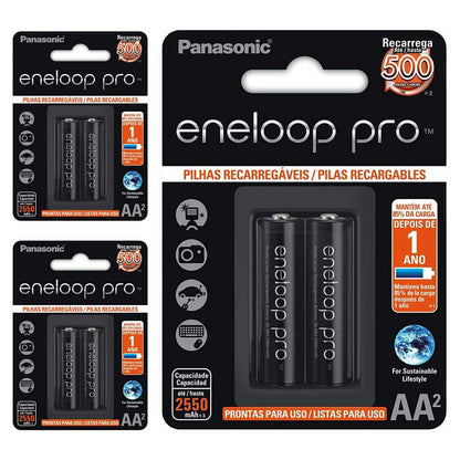 6 Pilhas Recarregaveis Eneloop Pro Aa Panasonic (3 Cart)