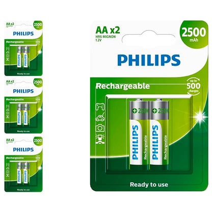08 Pilhas AA Recarregáveis 2500mAh Philips (4  Cart)