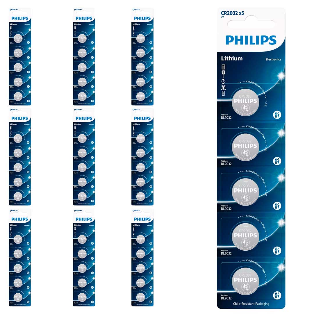50 Baterias CR2032 Philips (10  Cart)