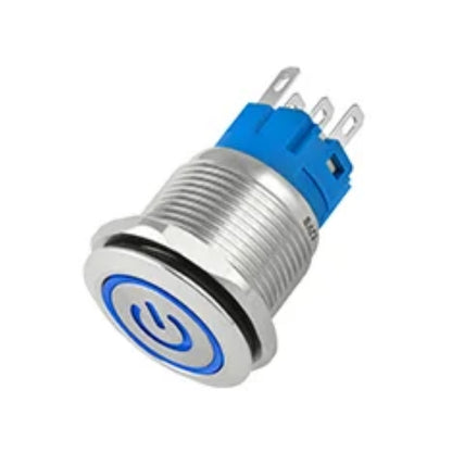 Botão On Off 16mm Prata 220v 3a C/ Led Azul 12v Storm [F108]