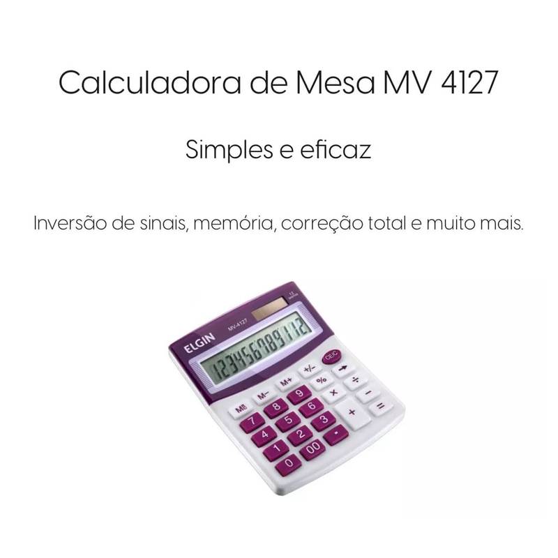 Calculadora Mesa Visor 12 Dig. - Roxa Mv4127 Elgin [F108]