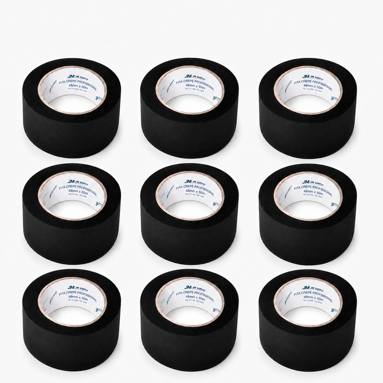 KIT COM 9 FITAS CREPE PRETAS 48MM X 50M