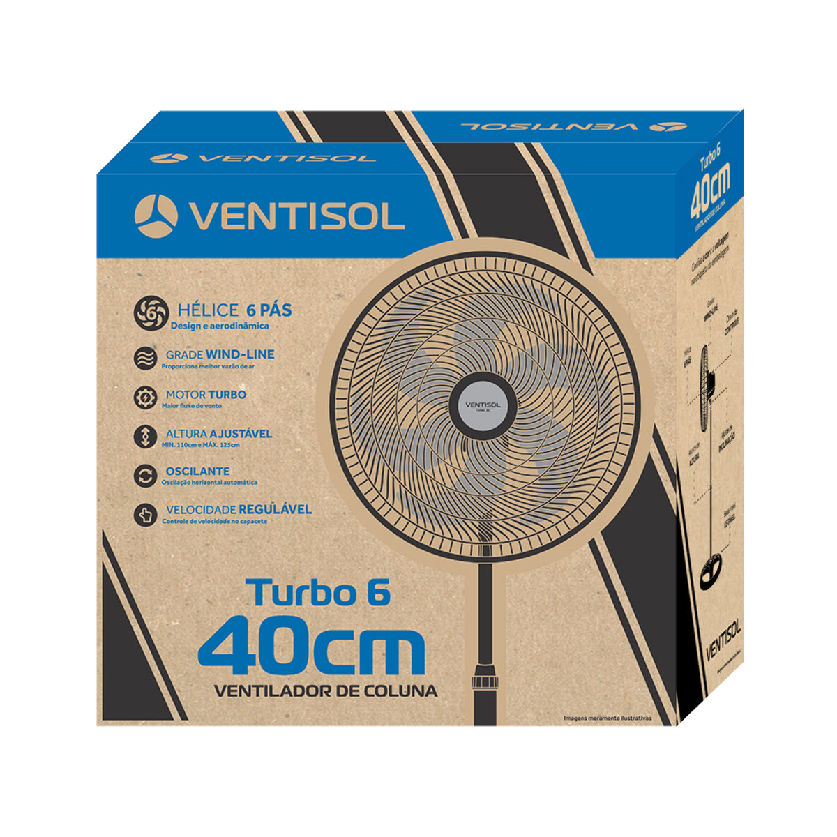 Ventilador Coluna Turbo 40cm 6p 127v Preto Ventisol [F108]