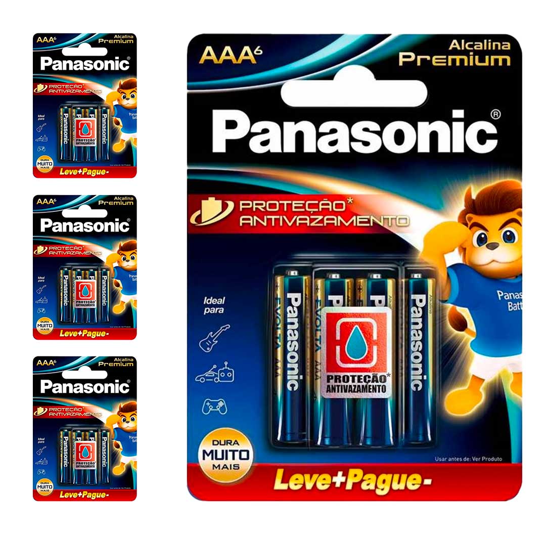 24 Pilhas Alcalinas Premium Aaa Panasonic (4 Cart)