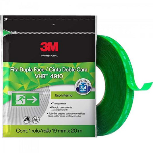 Fita Dupla Face 19mm x 20m VHB 4910 FP Transparente 3M [F002]