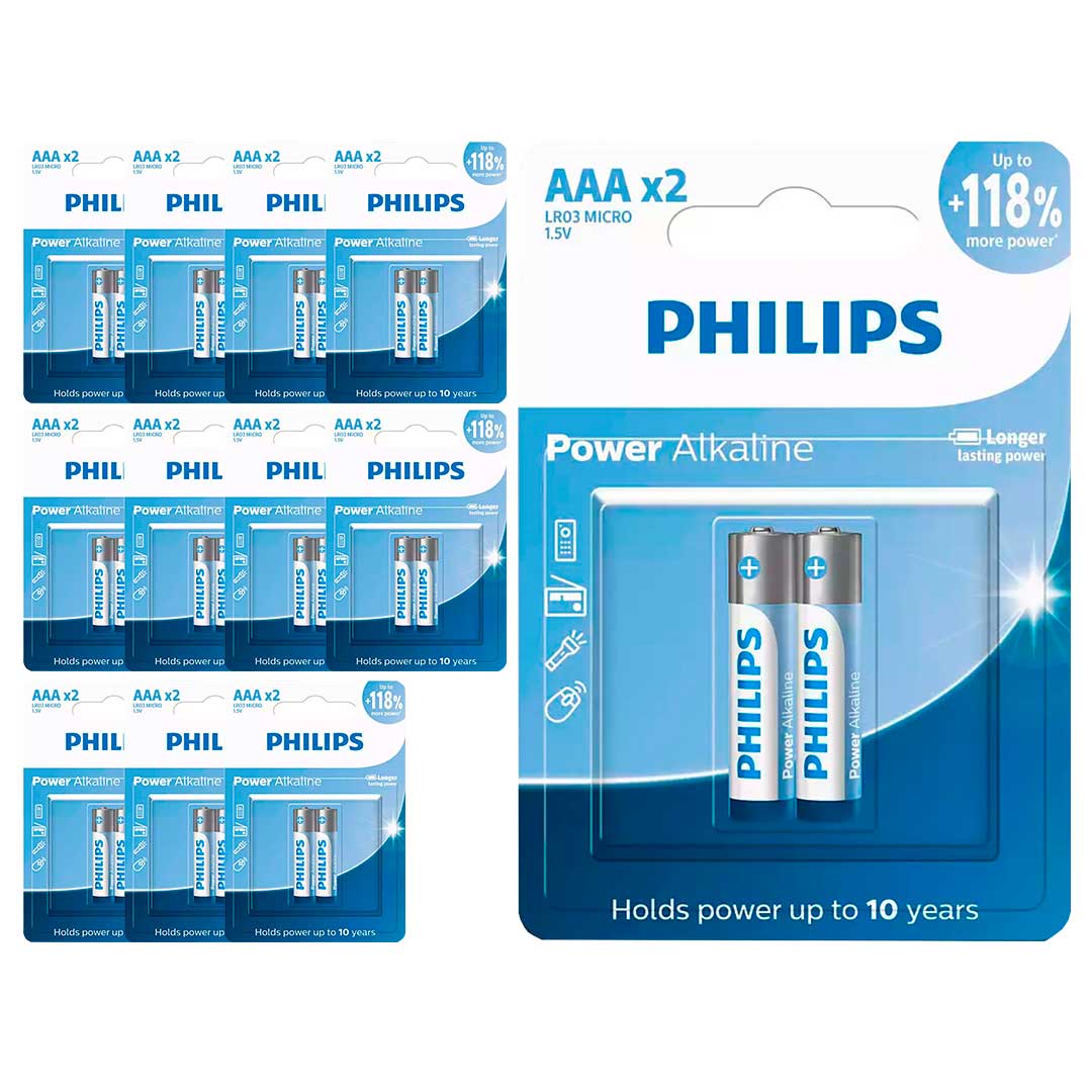 24 Pilhas Alcalinas AAA Philips  (12  Cart)