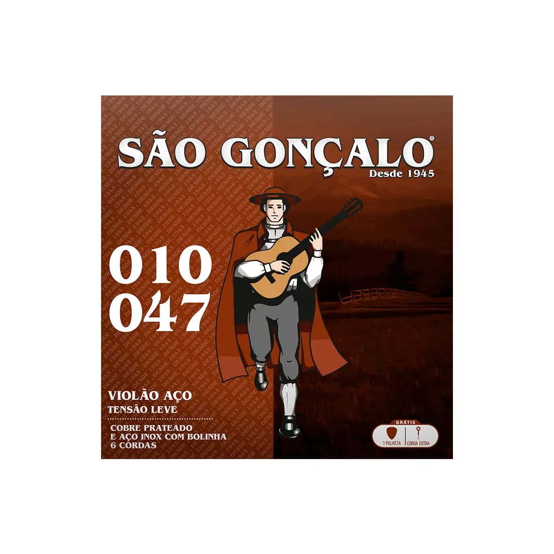 Jogo De Cordas Violão Aço Com Bolinha 010" 047" São Gonçalo [F108]