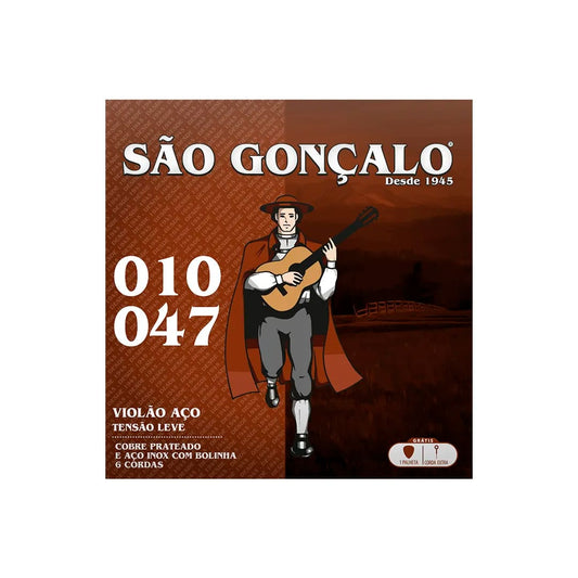 Jogo De Cordas Violão Aço Com Bolinha 010" 047" São Gonçalo [F108]