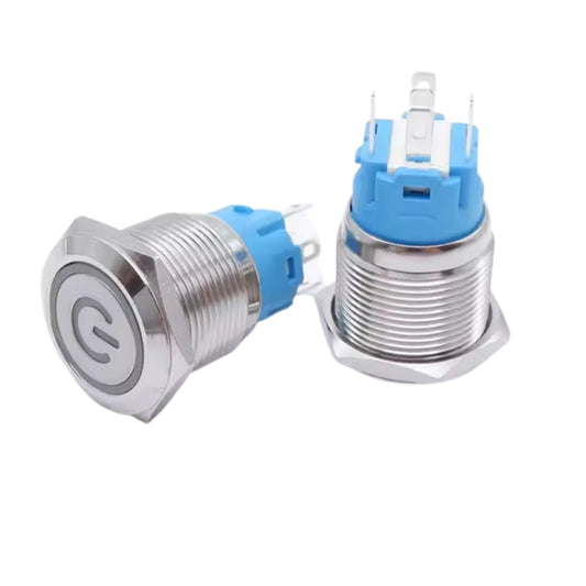 Botão Push-button 19mm Prata 220v 3a C/ Led Azul 12v Storm [F108]