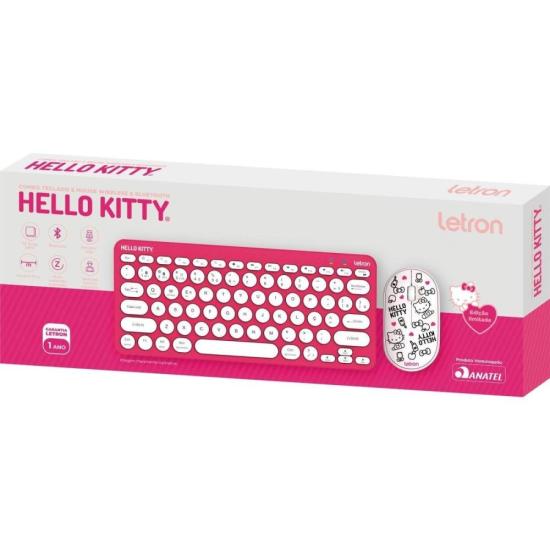 Kit Teclado e Mouse Sem Fio Letron Hello Kitty Rosa [F002]