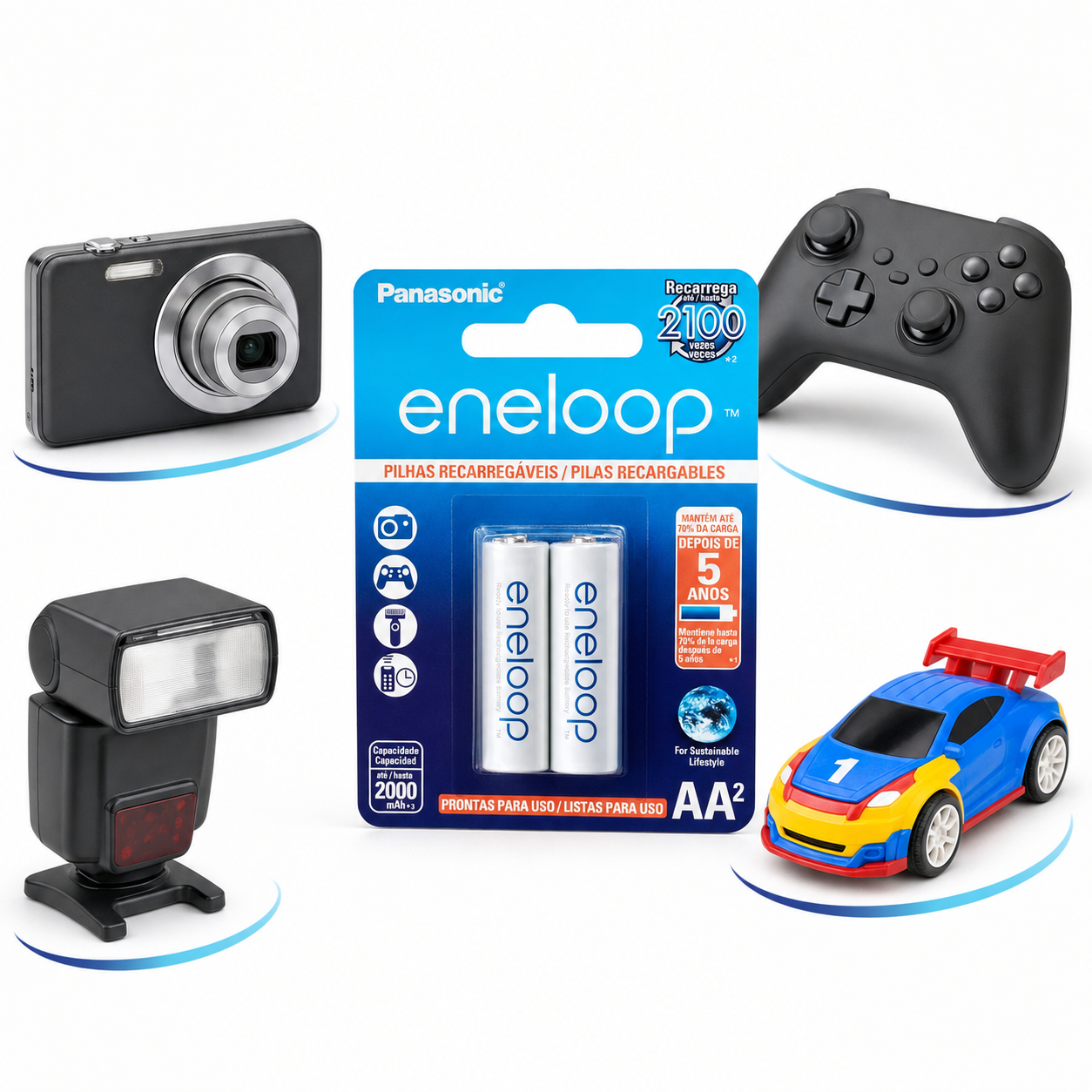 4 Pilhas Recarregaveis Eneloop Std Aa Panasonic (2 Cart)