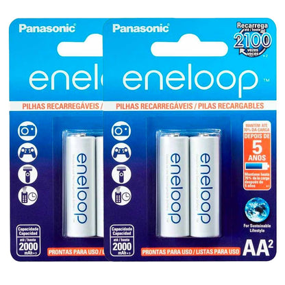 4 Pilhas Recarregaveis Eneloop Std Aa Panasonic (2 Cart)