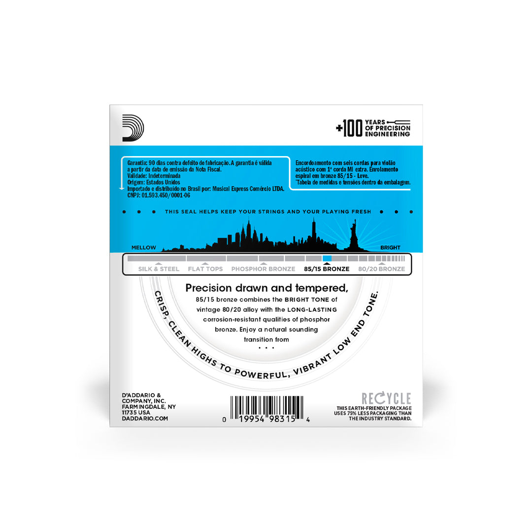 Cordas Para Violão Aço D Addario Bronze 85/15 Ez910-b .011-.052 Com Corda Extra Pl011 [F108]