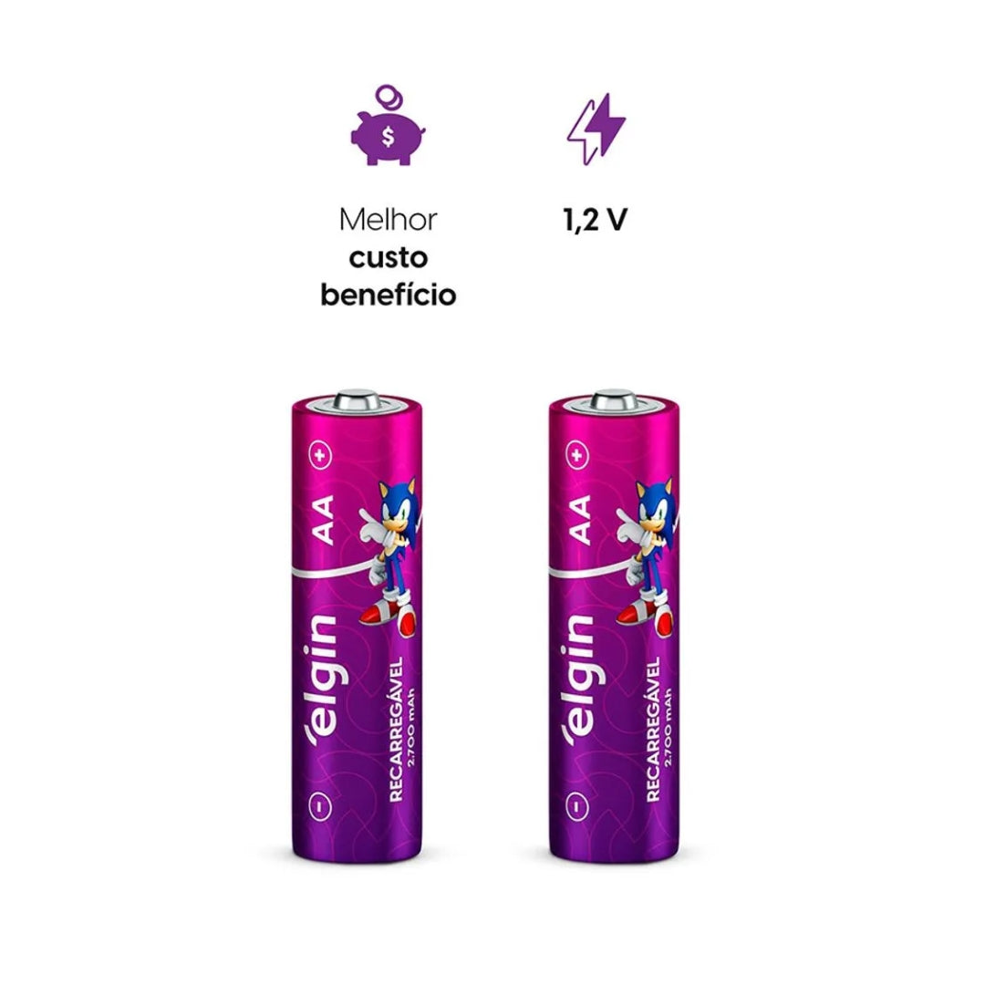 Pilha Recarregável Aa Elgin 2700mah Cartela Com 02 Unidades [F108]