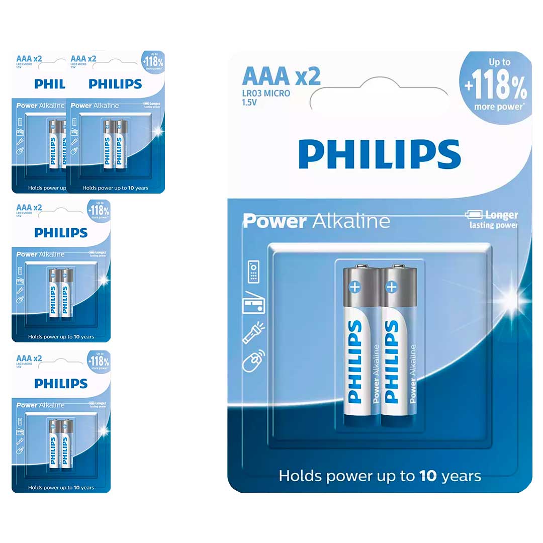 10 Pilhas Alcalinas AAA Philips  (5  Cart)