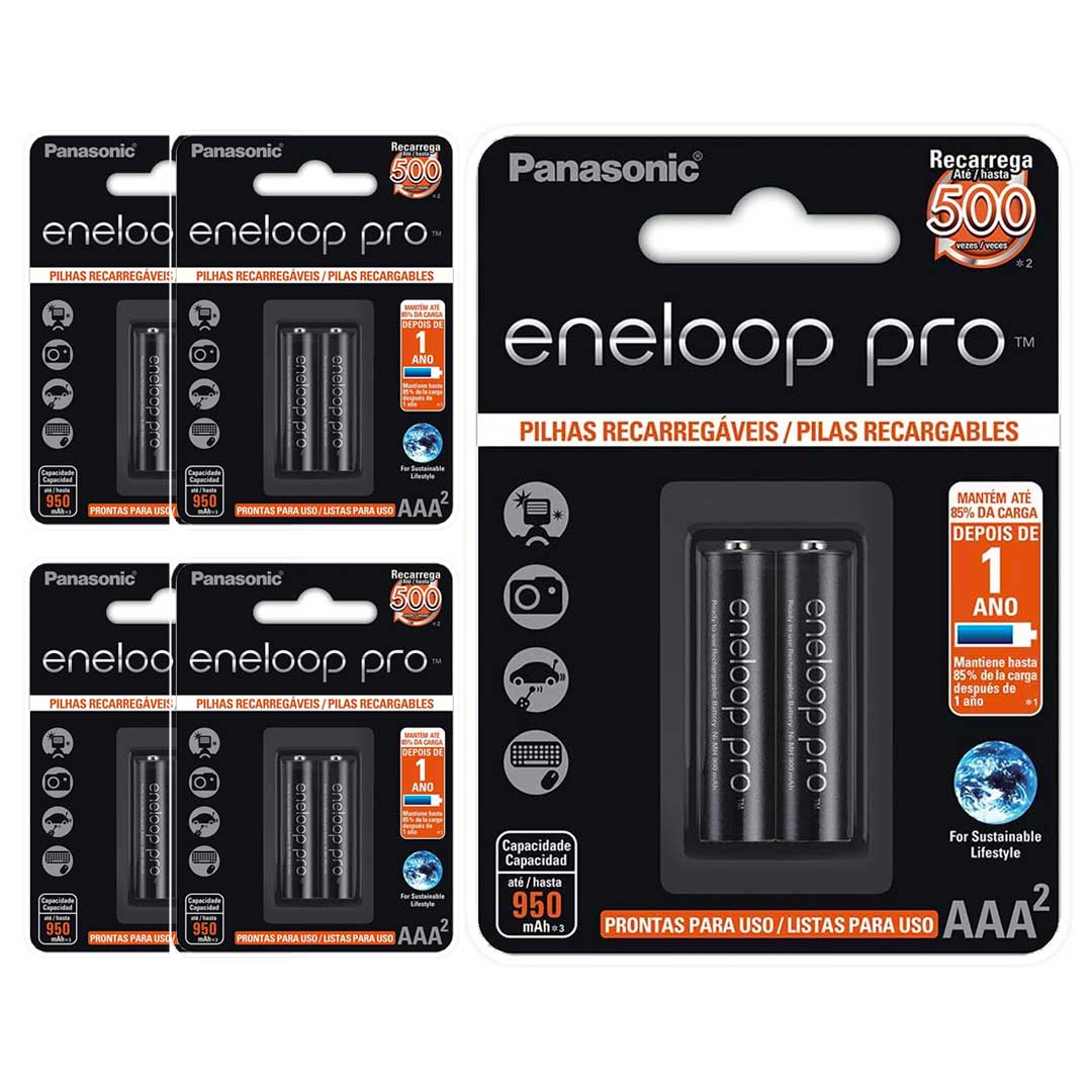10 Pilhas Recarregaveis Eneloop Pro Aaa Panasonic (5 Cart)