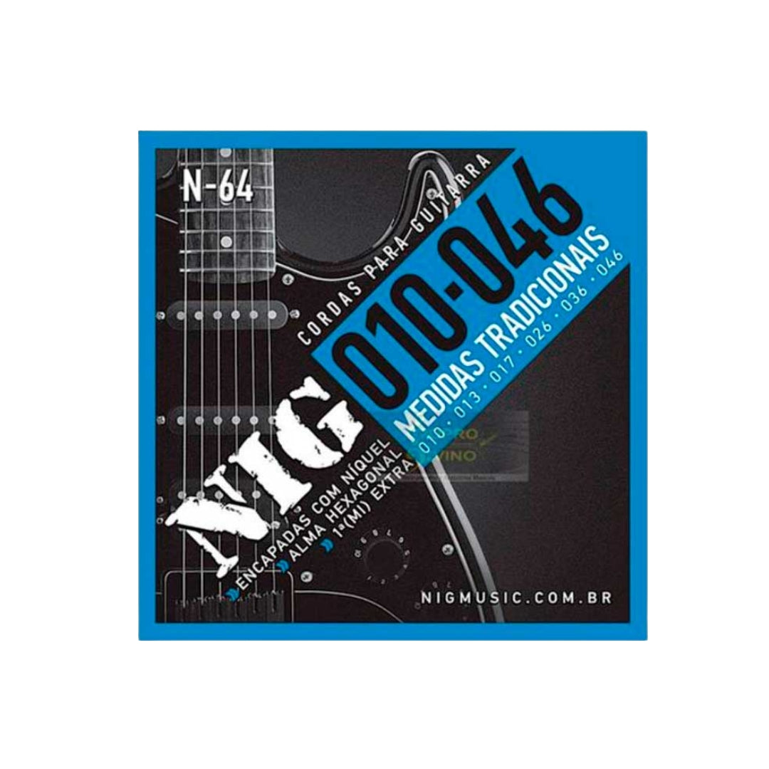 Encordoamento Guitarra 010 1ª Mi Extra + Palheta N64 Nig [F108]