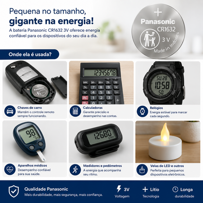 10 Baterias CR1632 Panasonic (02 Cartelas)