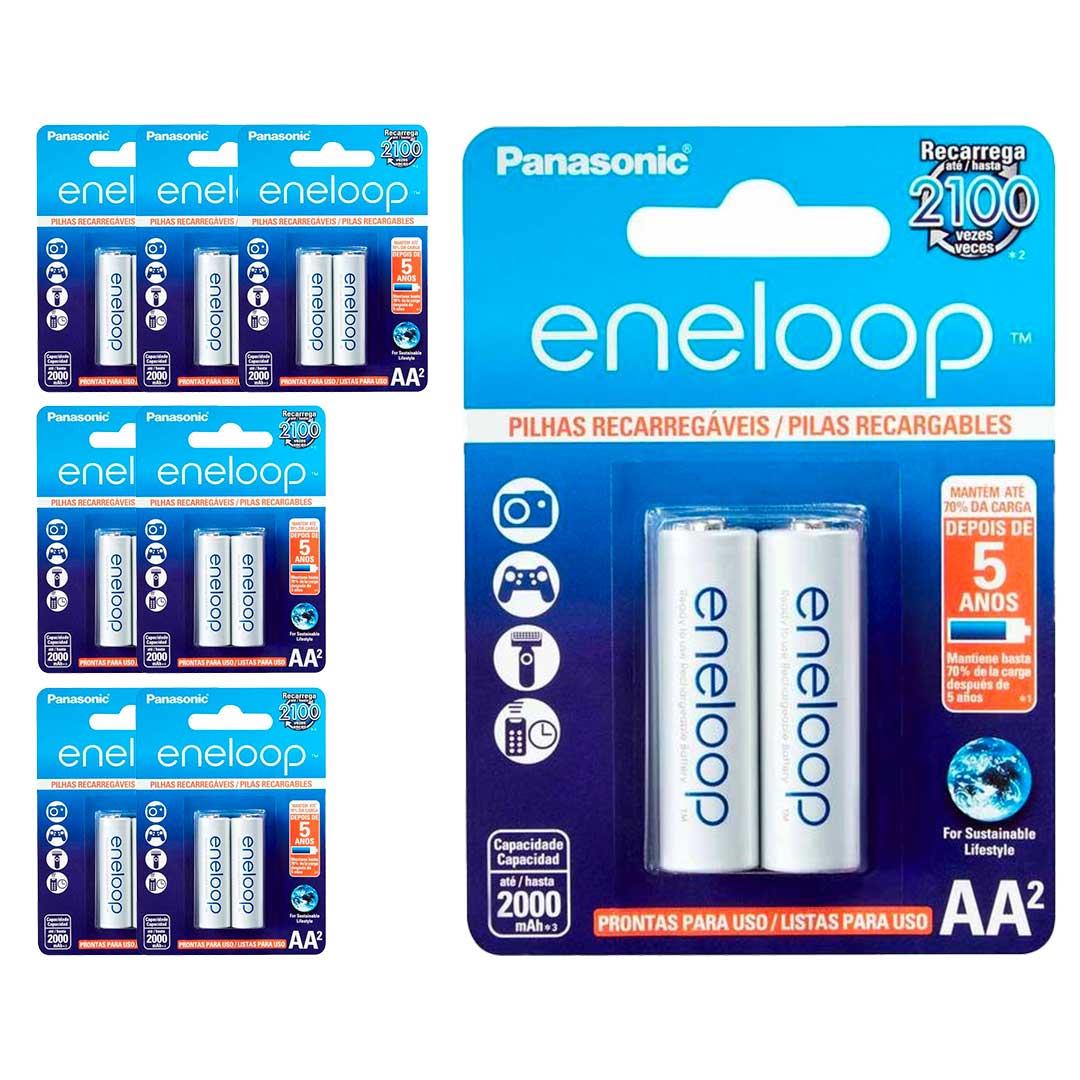 16 Pilhas Recarregaveis Eneloop Std Aa Panasonic (8 Cart)