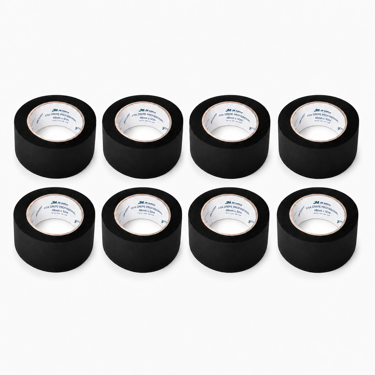 KIT COM 8 FITAS CREPE PRETAS 48MM X 50M