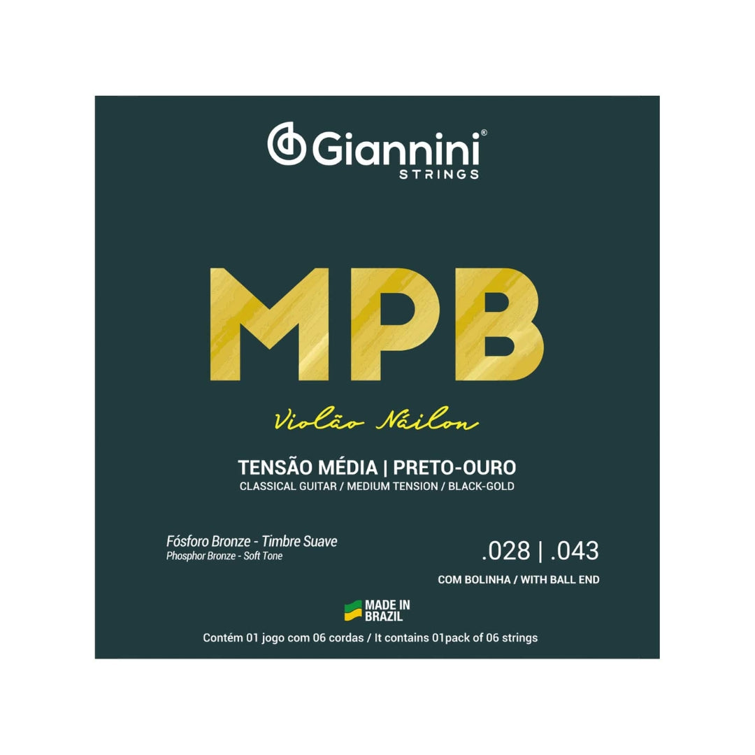 Encordoamento Giannini P/violão Nylon Preto/ouro C/bolinha Genwbg [F108]