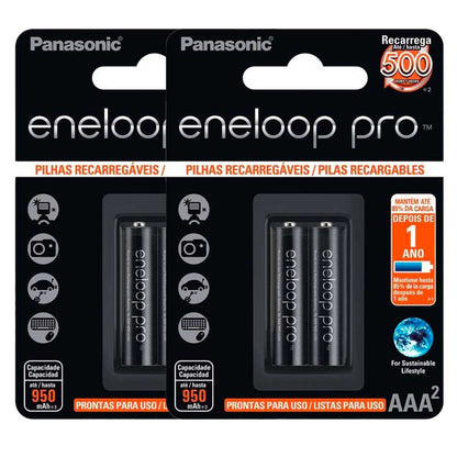 4 Pilhas Recarregaveis Eneloop Pro Aaa Panasonic (2 Cart)