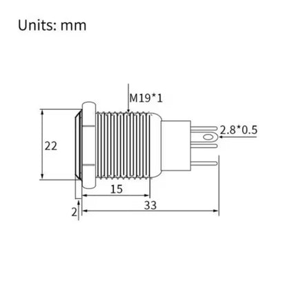 Botão Push-button 19mm Prata 220v 3a C/ Led Azul 12v Storm [F108]