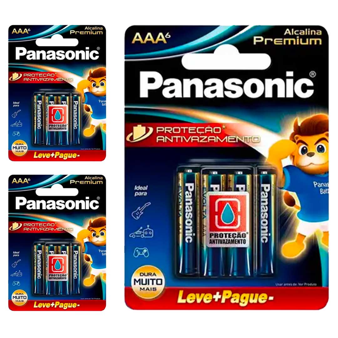 18 Pilhas Alcalinas Premium Aaa Panasonic (3 Cart)