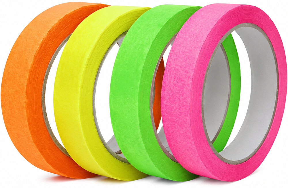 KIT COM 4 FITAS CREPE FLUORESCENTES NEON – 18mm x 50 METROS CADA