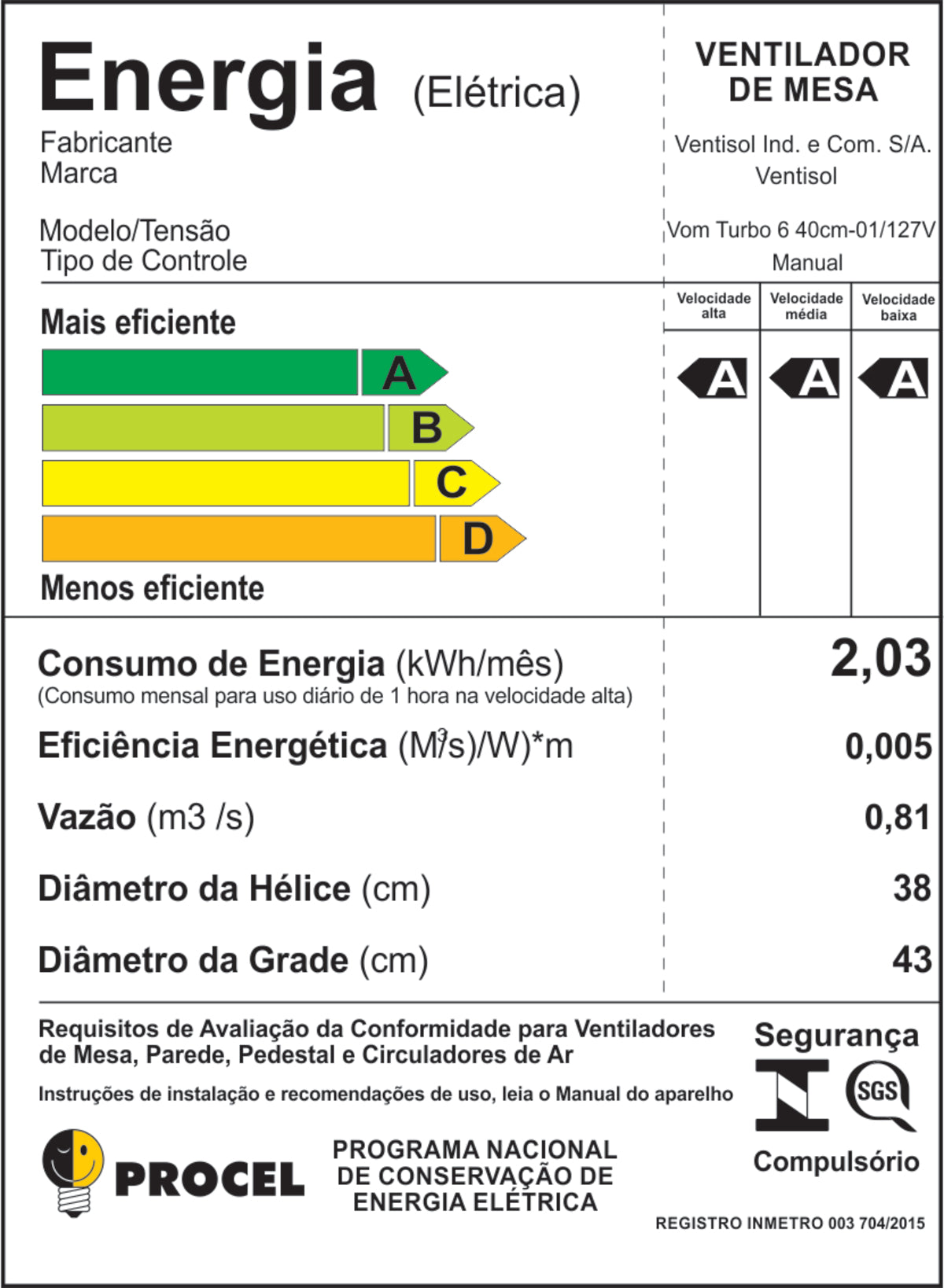 Ventilador Mesa Turbo 40cm 6p 127v Bronze Ventisol [F108]