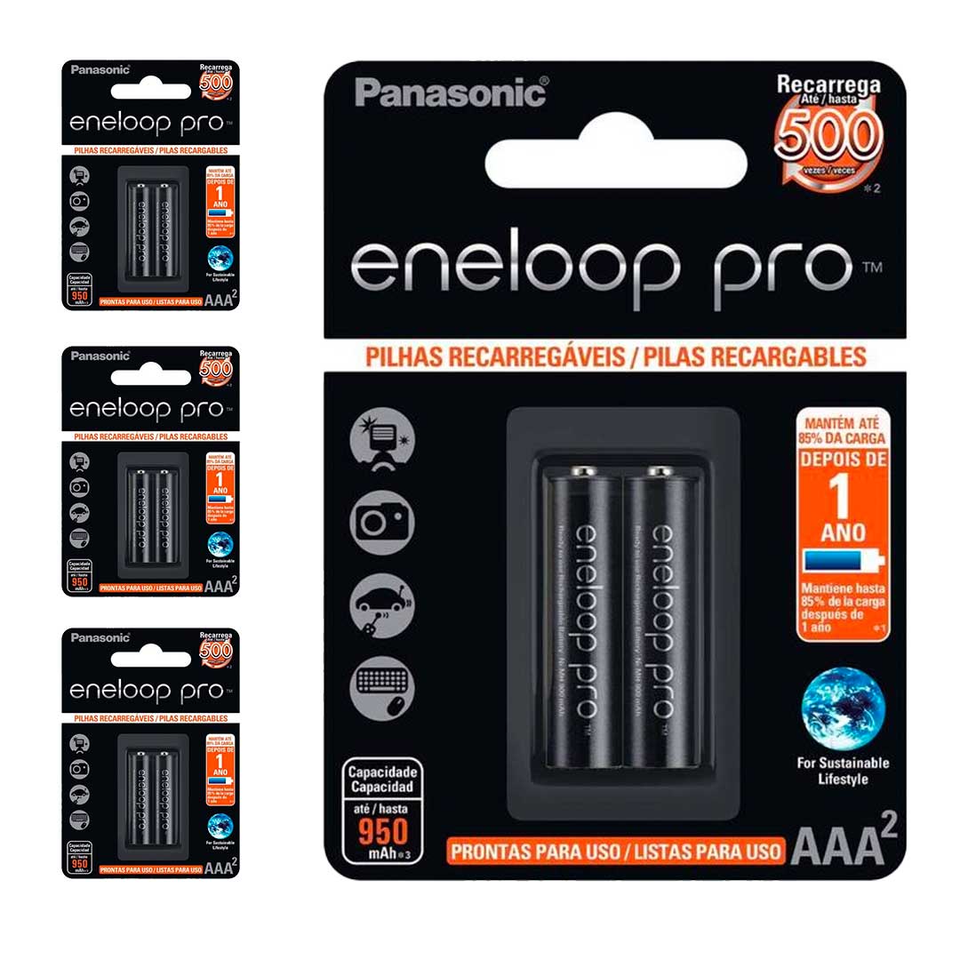 8 Pilhas Recarregaveis Eneloop Pro Aaa Panasonic (4 Cart)