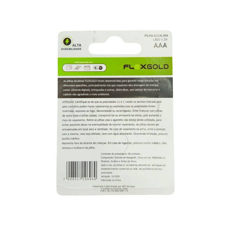 Pilha Aaa Alcalina ( Cart. C/ 8 Un )  Flex  Fx-aaak8 [F108]