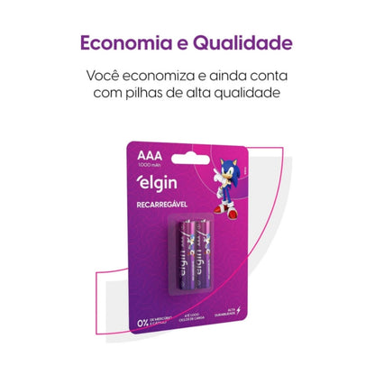 Pilha Recarregável Aaa 1000 Mah Elgin Com 02 Unidades [F108]
