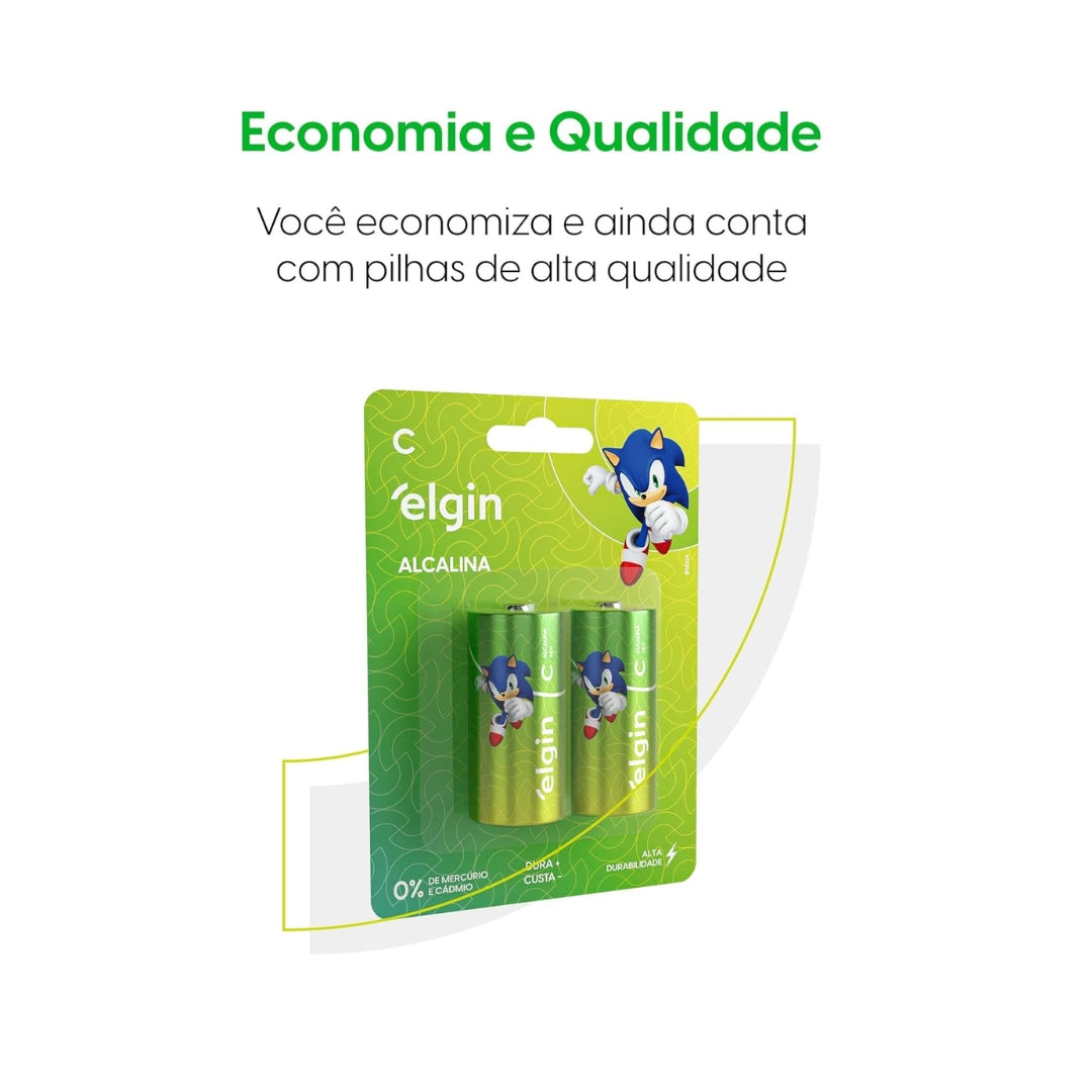 Pilha Alcalina Tipo C Elgin Cartela Com 02 Unidades [F108]