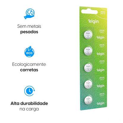 Bateria Lítio Cr2025 Elgin Cartela Com 05 Unidades [F108]